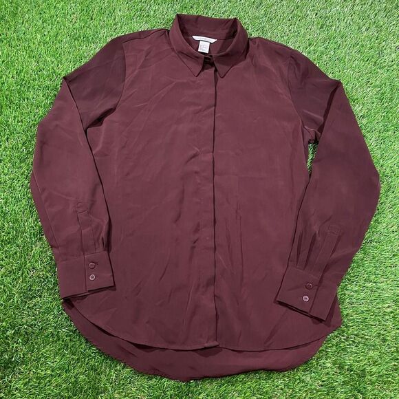H&M Burgundy soft fabric women’s hidden button up casual shirt (8) - Picture 1 of 5
